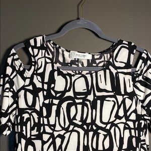 Jones Separates Bare Shoulder Black and Cream Abstract Top